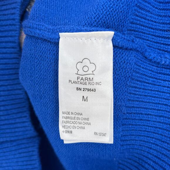 FARM RIO Floral Knit Sweater Women Medium Red White Blue Crew Balloon Colorblock - Picture 12 of 16